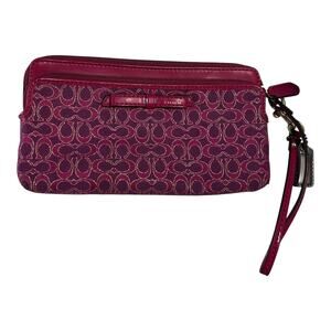 Vintage Coach Wristlet Clutch Womens Signature Canvas Monogram Zip Purse Handbag